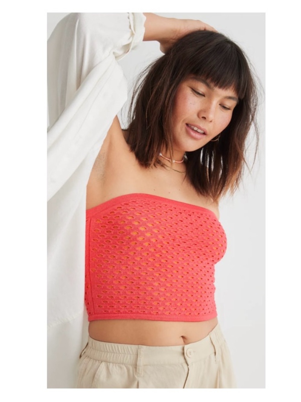 Aerie Crochet Sweater Tube Top in Pink/Orange Small Festival Rave